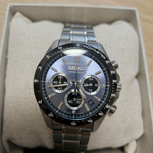 세이코 SBTR027 크로노그래프 시계 + 가죽 스트랩