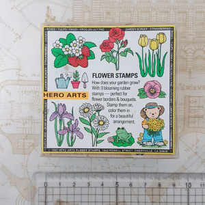 미국 히어로아츠 빈티지 스탬프 다꾸 식물 테디베어 꽃 이미지