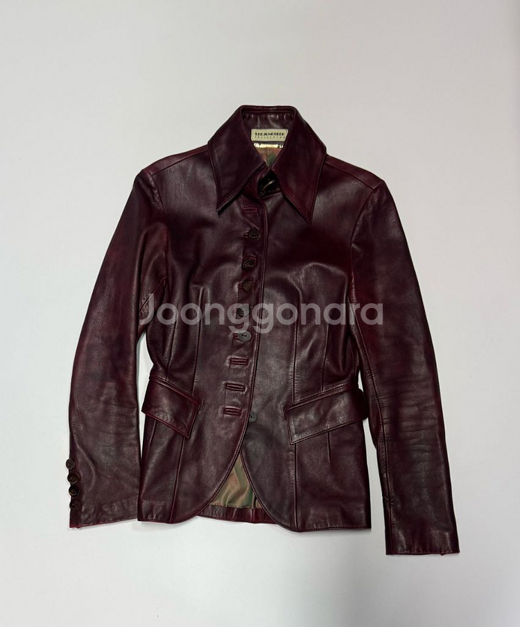 여성 빈티지 버건디 락시크 리얼 양가죽 자켓 44--0