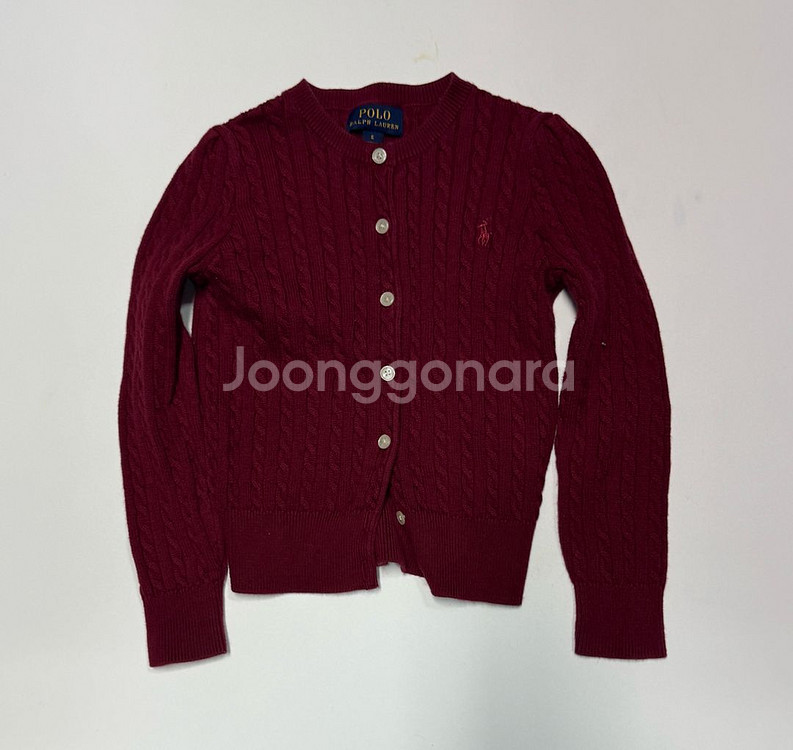 키즈 폴로 랄프로렌 와인 코튼 꽈배기 가디건 5--0