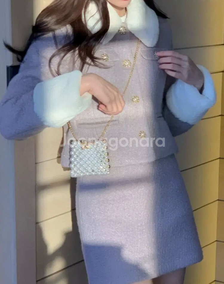 (새상품)로즐리 아이보 부클 울 트위드 퍼 셋업 세트--0