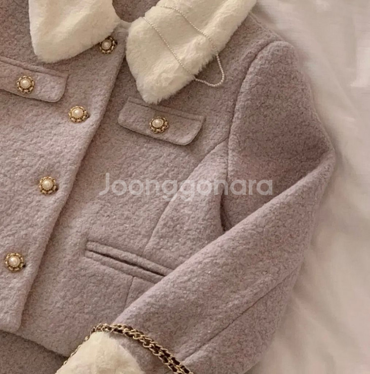 (새상품)로즐리 아이보 부클 울 트위드 퍼 셋업 세트--5