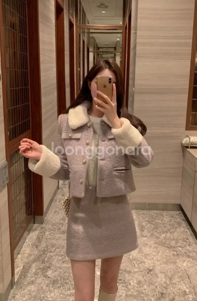 (새상품)로즐리 아이보 부클 울 트위드 퍼 셋업 세트--2