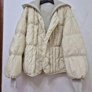 보브 경량구스 소매 니트배색 루즈 패딩점퍼(55~66)