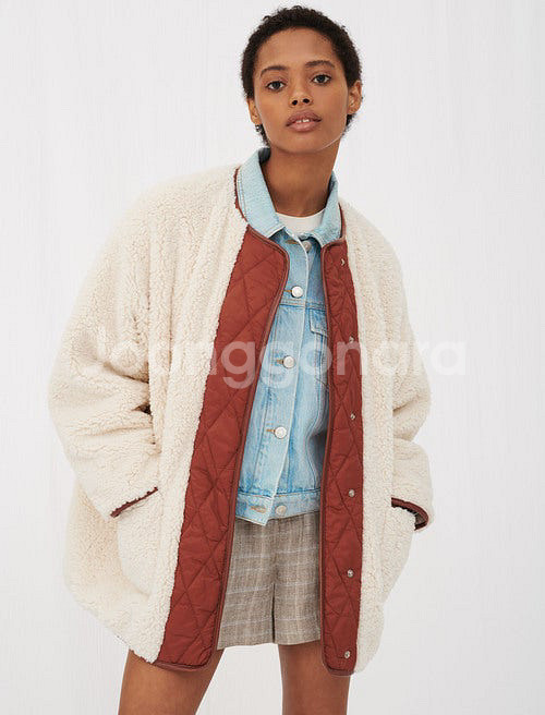 마쥬 MAJE 시어링 자켓 덤블 양털 뽀글이 부클 점퍼 숏 하프코트 아이보리--2