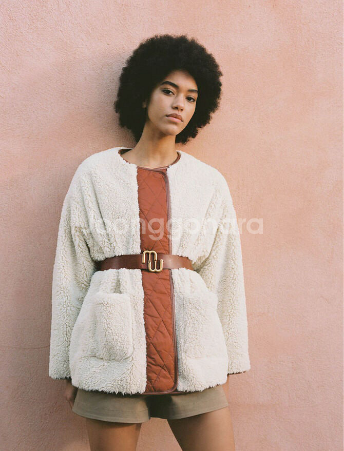 마쥬 MAJE 시어링 자켓 덤블 양털 뽀글이 부클 점퍼 숏 하프코트 아이보리--1