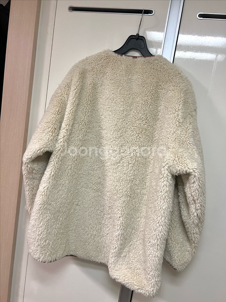 마쥬 MAJE 시어링 자켓 덤블 양털 뽀글이 부클 점퍼 숏 하프코트 아이보리--6