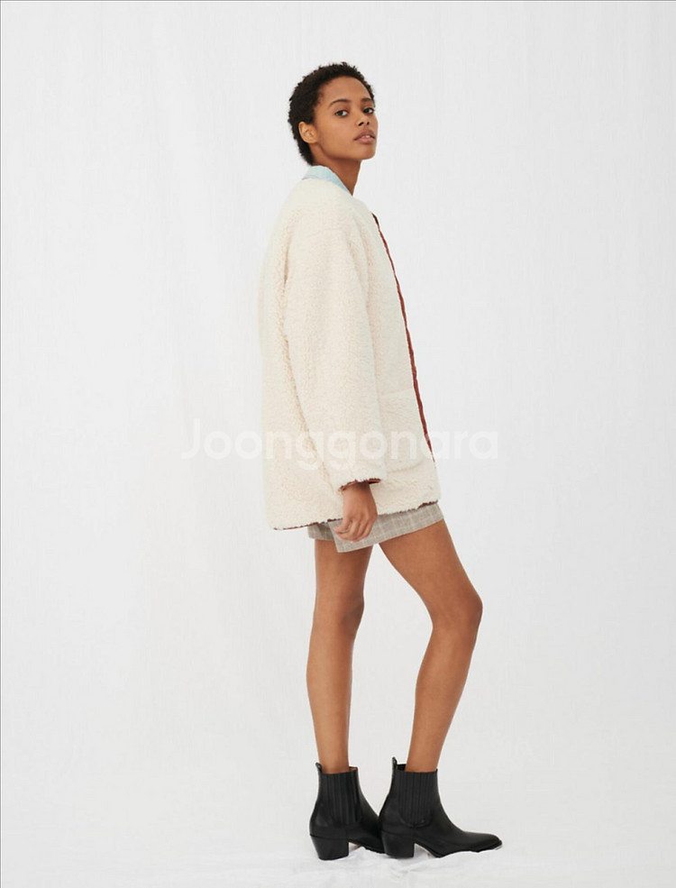 마쥬 MAJE 시어링 자켓 덤블 양털 뽀글이 부클 점퍼 숏 하프코트 아이보리--4
