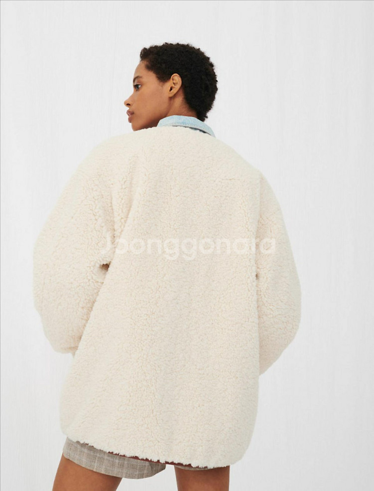 마쥬 MAJE 시어링 자켓 덤블 양털 뽀글이 부클 점퍼 숏 하프코트 아이보리--3
