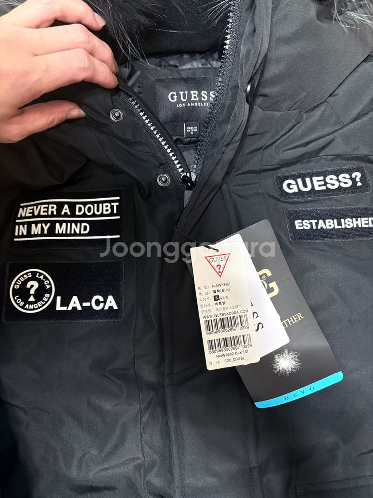 게스 블랙 롱패딩 85사이즈 솜털 ,너구리털 새제품--1