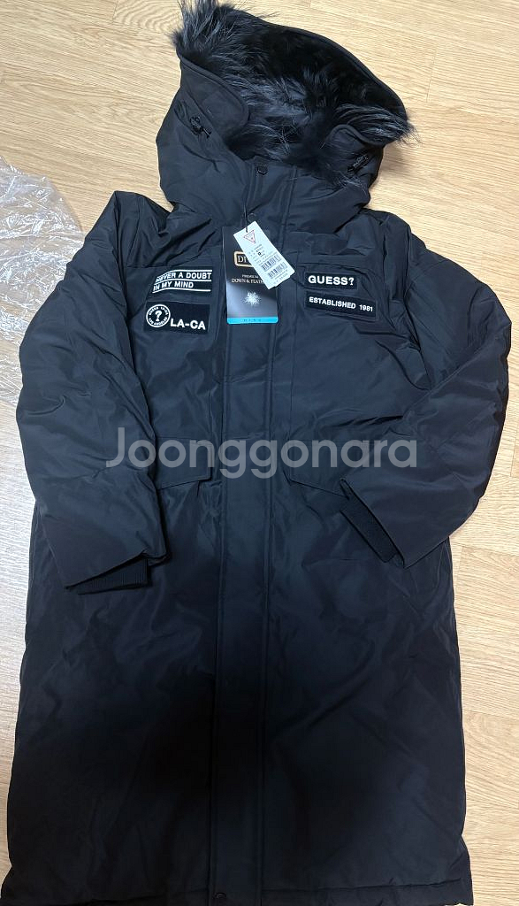 게스 블랙 롱패딩 85사이즈 솜털 ,너구리털 새제품--2