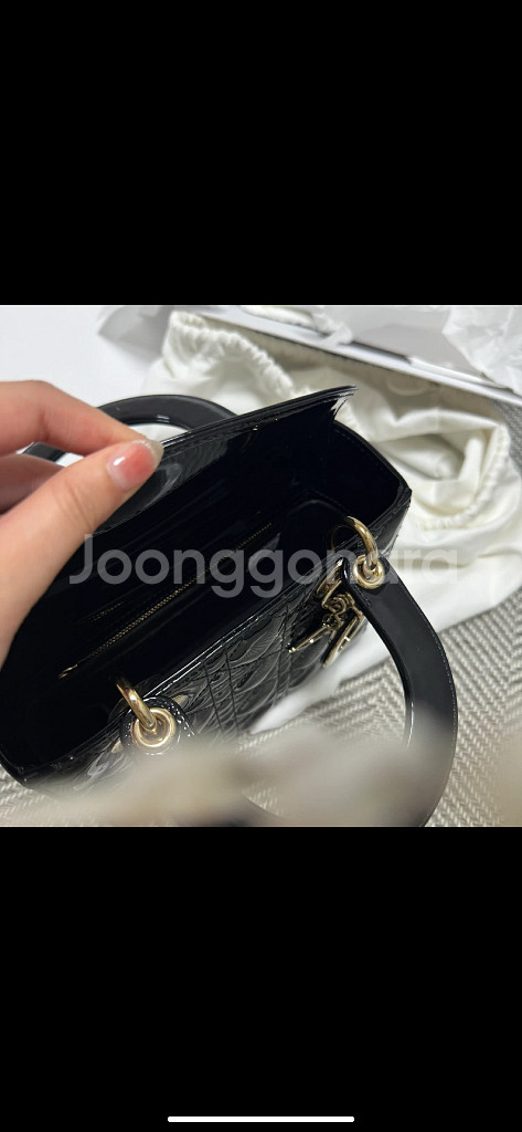 정품 디올 레이디백 스몰 페이던트 블랙 (이너백 증정)--3