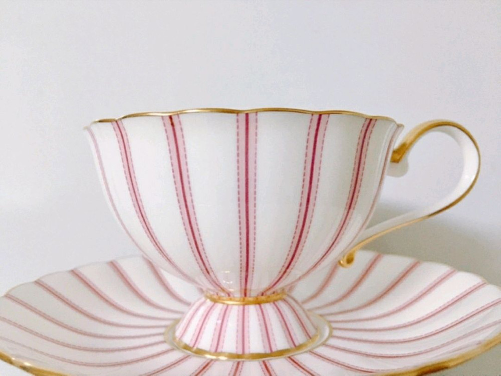 [1조 가격]빈티지 노리다케 핑크 리본 스티치 패턴 찻잔 겸 커피잔--1