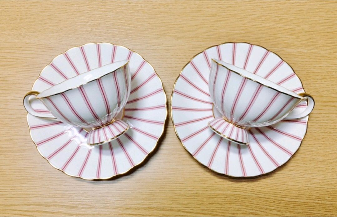 [1조 가격]빈티지 노리다케 핑크 리본 스티치 패턴 찻잔 겸 커피잔--8