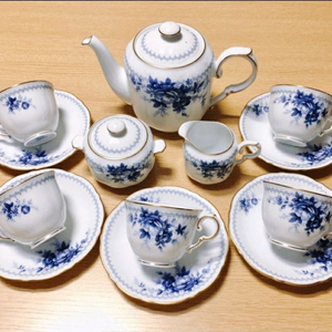 [일괄 및 접시 별도판매] 빈티지 노리다케 네이비 플라워 패턴 커피잔 5인조 셋트 및 접시