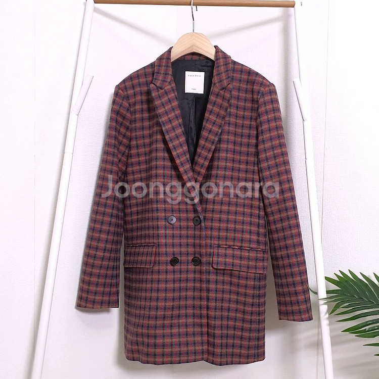 산드로 체크 울 더블코트자켓--0