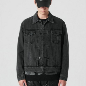 [46(100)] 준지 흑청 데님 트러커 자켓