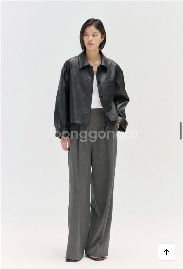 [Nilby P] 닐바이피 가죽 자켓 레더 크롭 자켓 블랙 34--0