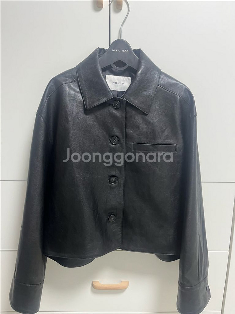 [Nilby P] 닐바이피 가죽 자켓 레더 크롭 자켓 블랙 34--4