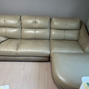 [광주]베이지 통가죽 코너형 소파