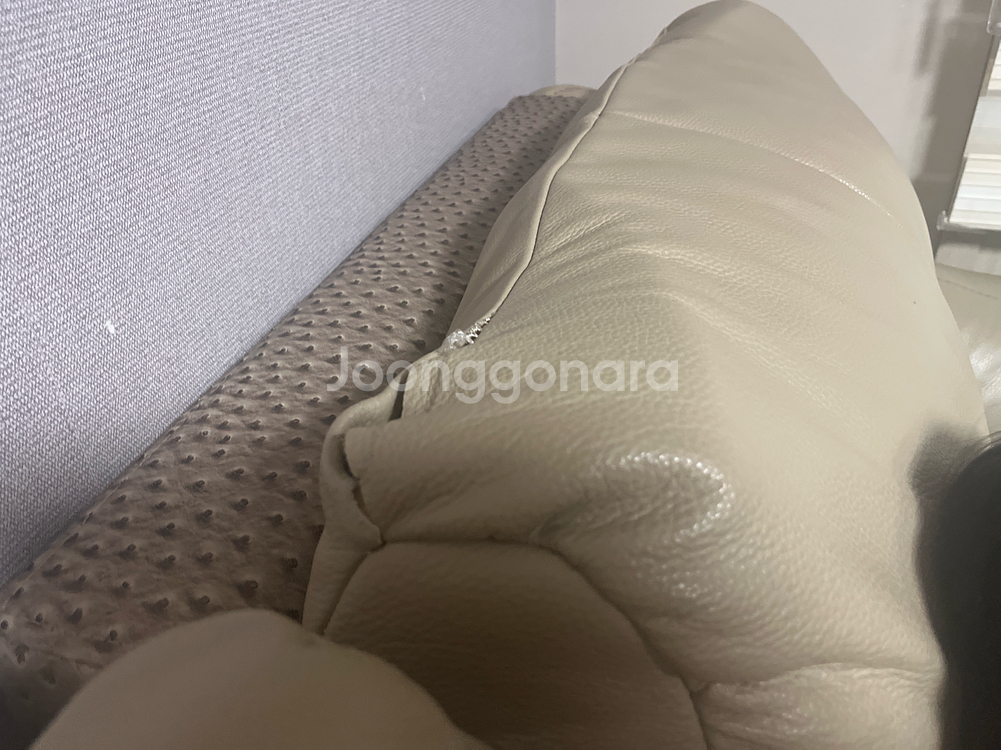 [광주]베이지 통가죽 코너형 소파--2