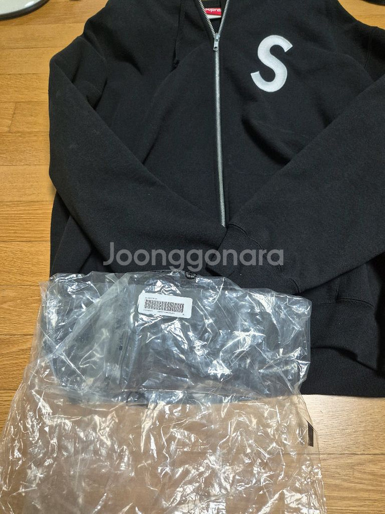슈프림 S로고 후드 집업 블랙 24FW XL사이즈--0
