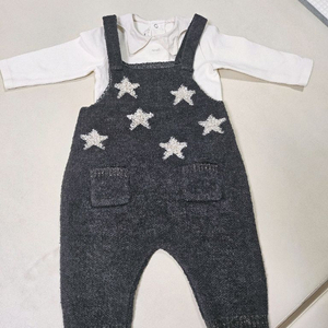 밍크뮤 아기 니트 멜빵 바지세트-80