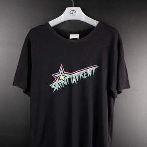 생로랑 스타 로고 코튼 저지 티셔츠