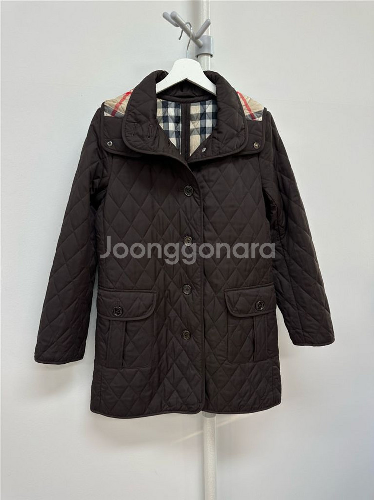 버버리 체크 후드 퀼팅 코트--1
