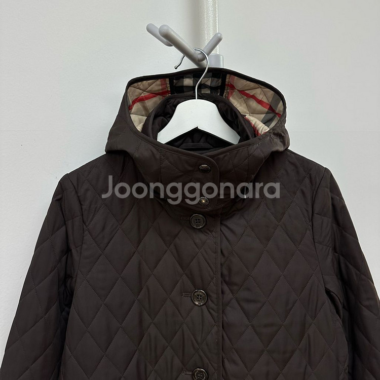 버버리 체크 후드 퀼팅 코트--3