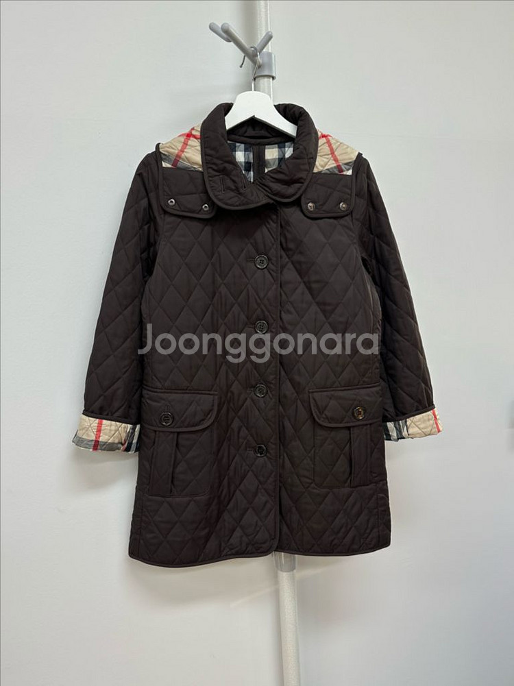 버버리 체크 후드 퀼팅 코트--2