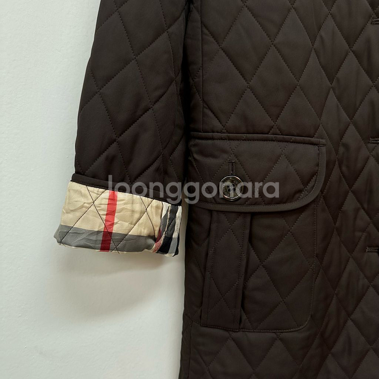 버버리 체크 후드 퀼팅 코트--5