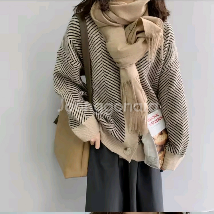 헤링본 니트 가디건--1