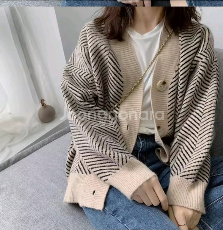 헤링본 니트 가디건--2
