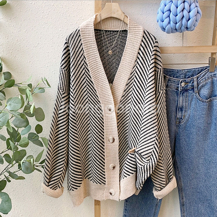 헤링본 니트 가디건--0