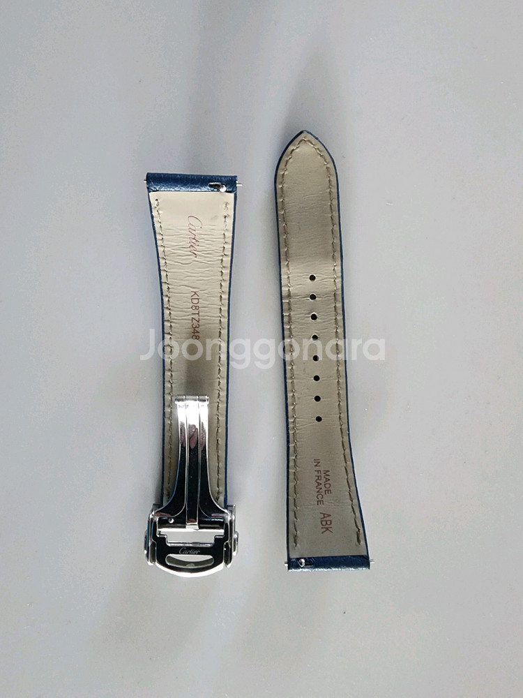 까르띠에 탱크머스트(라지) 디버클 및 소가죽스트랩(블루)--1