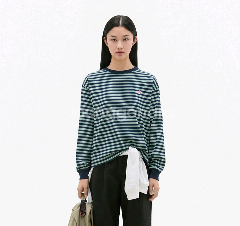 DANTON 단톤 티셔츠 스트라이프 네이비x그린 멀티 긴팔 새상품 XS--0