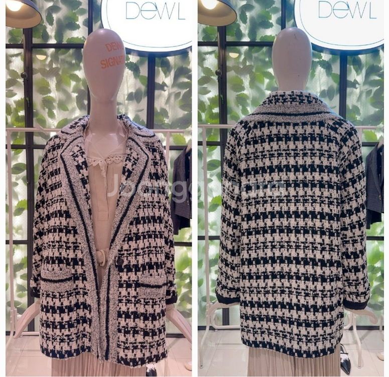 듀엘 DEWL 2021 하운드체크 니트 배색 자켓 S사이즈--0