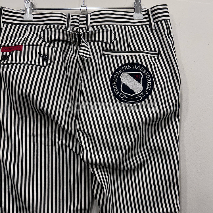 파리게이츠 흑백 스트라이프 코튼 바이커팬츠--0