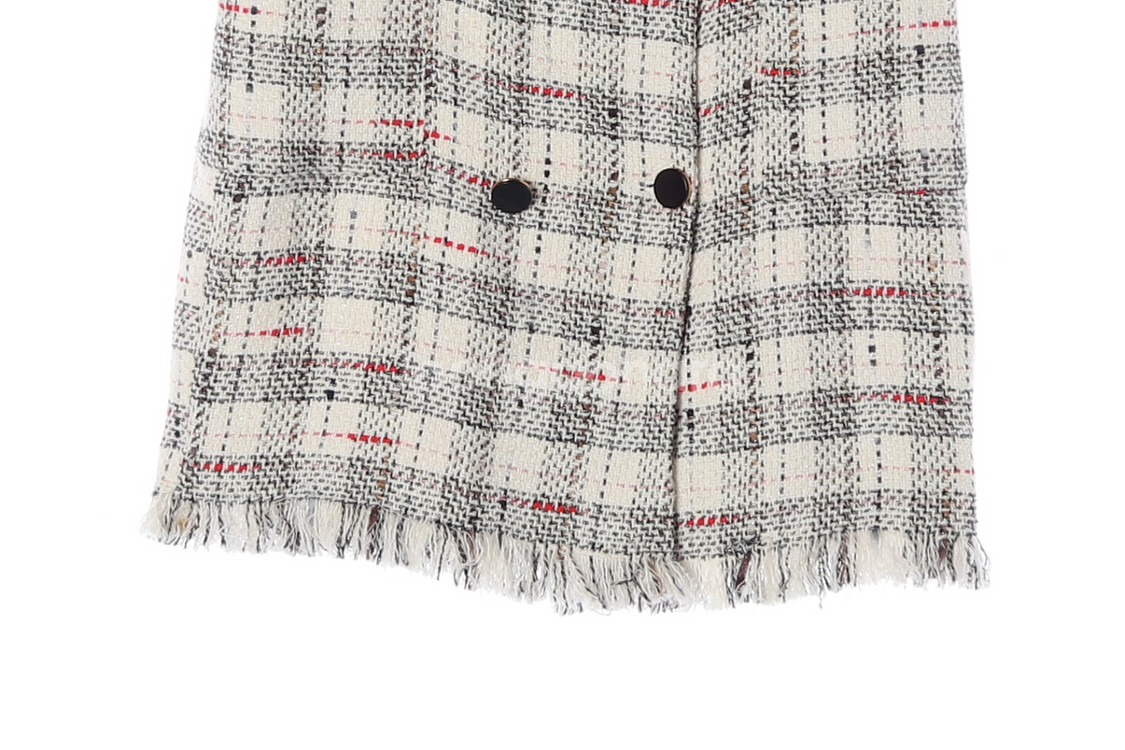 [L]자라 아이보리 체크 브이넥 민소매 베스트 트위드자켓 재킷--3