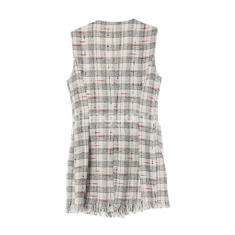 [L]자라 아이보리 체크 브이넥 민소매 베스트 트위드자켓 재킷--4