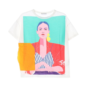 [S]자라 화이트 멀티컬러 프린팅 오버핏 반팔 티셔츠