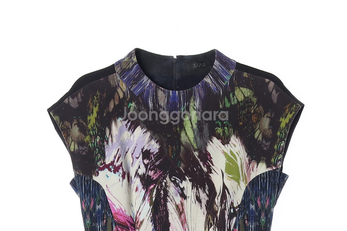 [M]타임 네이비 패턴 민소매 롱 원피스 드레스--1