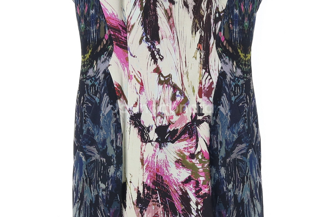 [M]타임 네이비 패턴 민소매 롱 원피스 드레스--2