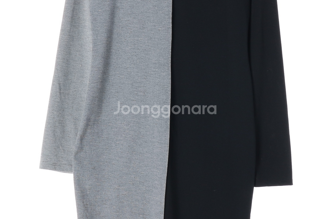 [L]자라 블랙 그레이 배색 하프넥 긴팔 롱 원피스 드레스--2