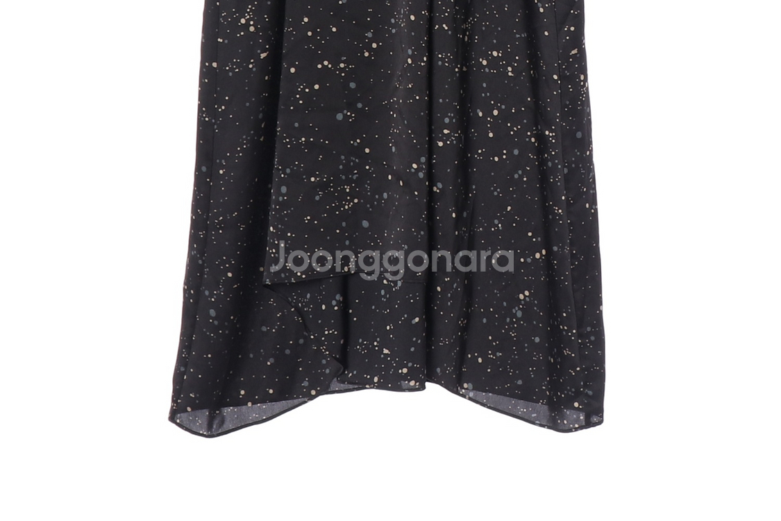 [M]빈스 새틴 블랙 패턴 브이넥 긴팔 롱 튜닉원피스 드레스--3