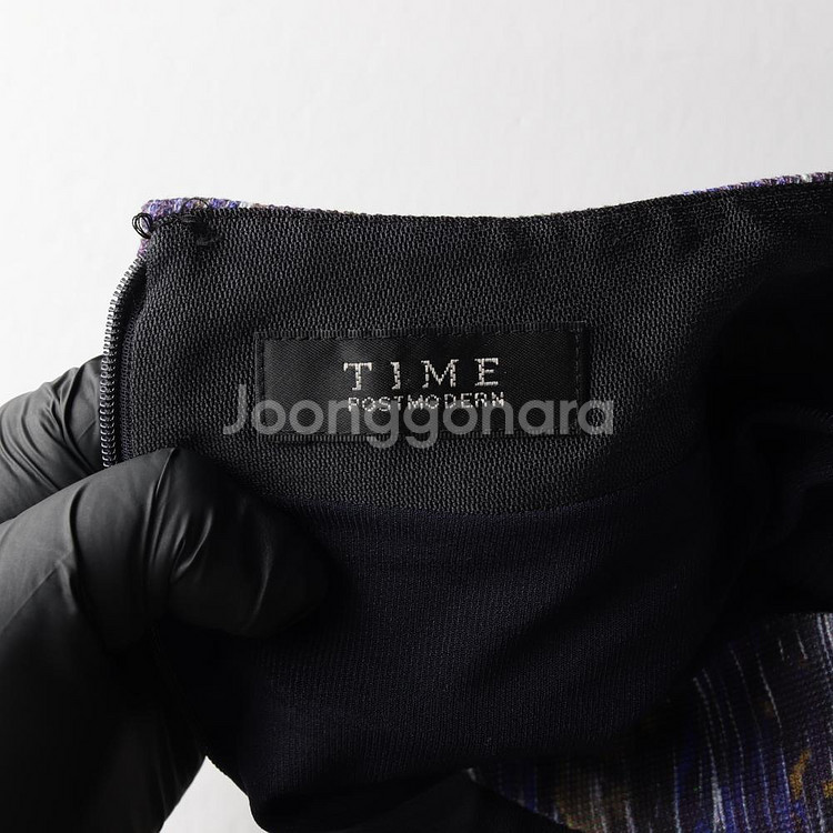 [M]타임 네이비 패턴 민소매 롱 원피스 드레스--5