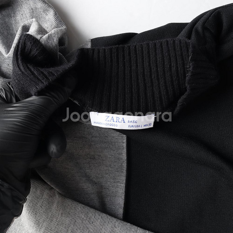 [L]자라 블랙 그레이 배색 하프넥 긴팔 롱 원피스 드레스--5