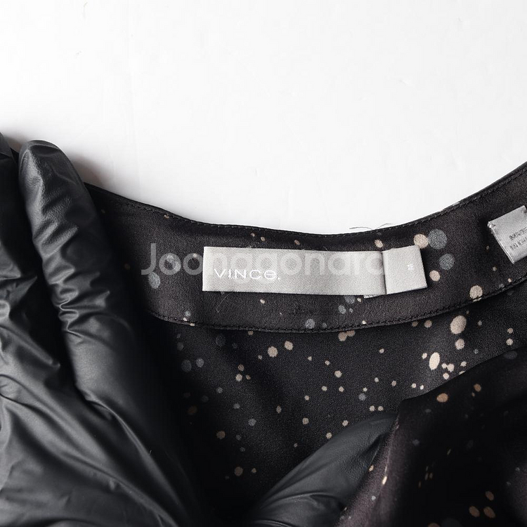 [M]빈스 새틴 블랙 패턴 브이넥 긴팔 롱 튜닉원피스 드레스--5