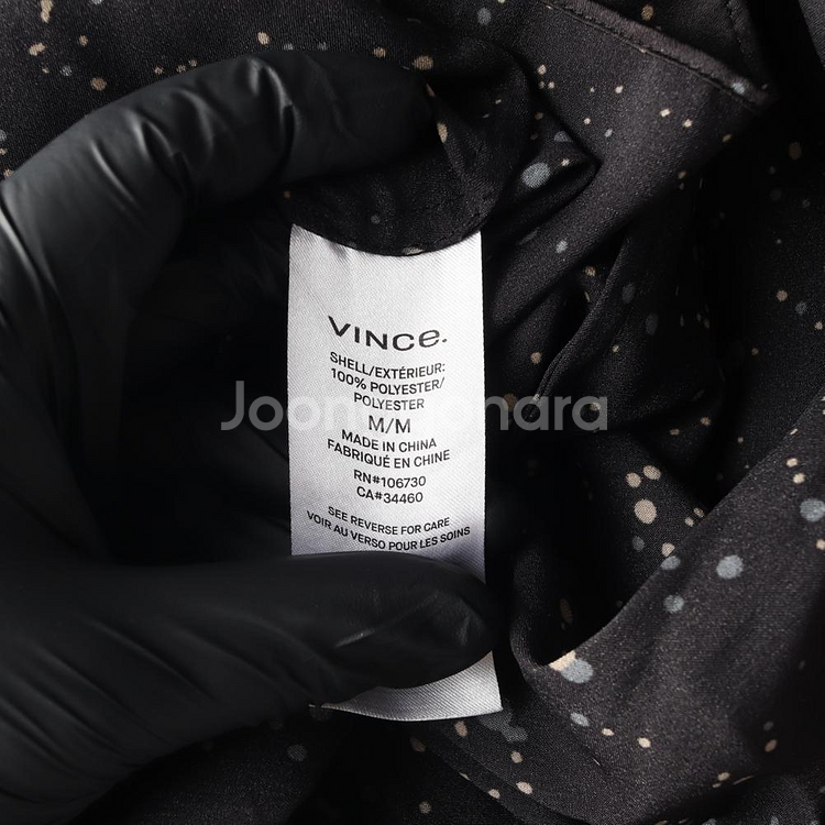 [M]빈스 새틴 블랙 패턴 브이넥 긴팔 롱 튜닉원피스 드레스--6